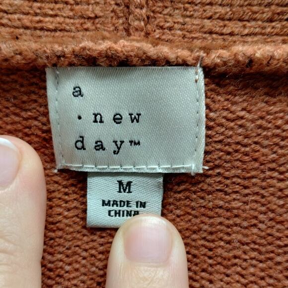 A New Day Women's Size Medium Burnt Orange Open Front Oversized Cardigan Sweater - Picture 3 of 4